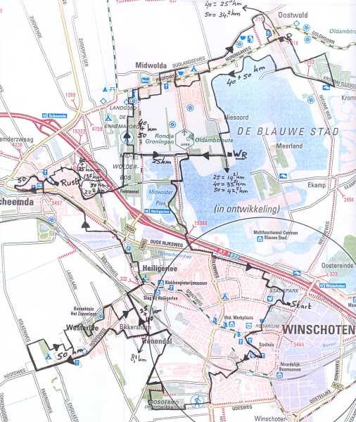 

de ingetekende wandelroutes.