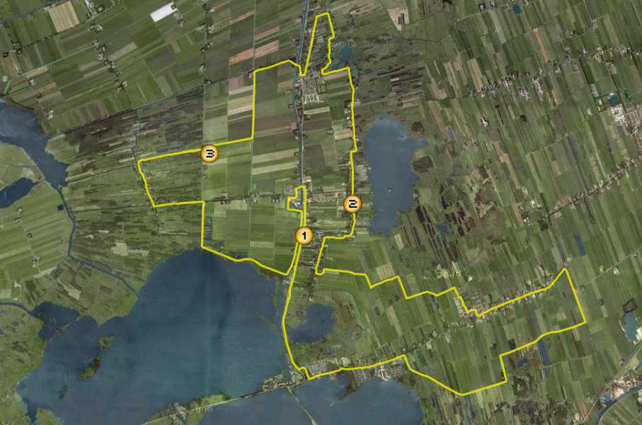 

1. start en finish; 2. eerste rustpost; 3. tweede rustpost